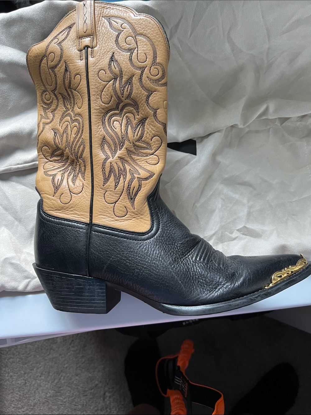 Ariat Black Leather Western Ankle Boots with Gold Toe Accent - Picture 2 of 3